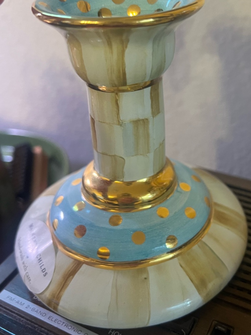 MacKenzie-Childs Parchment Check Candlestick Pair - Picture 4 of 7